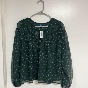 Old Navy Dark Green Floral Blouse